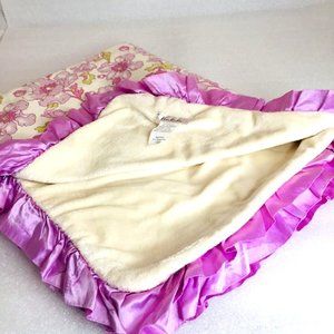 Pink/Purple Tralala Satin Edge Floral Poppies 32" x 26" Soft Baby Blanket USA